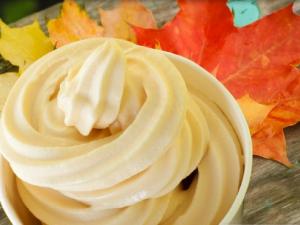 Fall frozen yogurt themed cup with fall colored leaves 